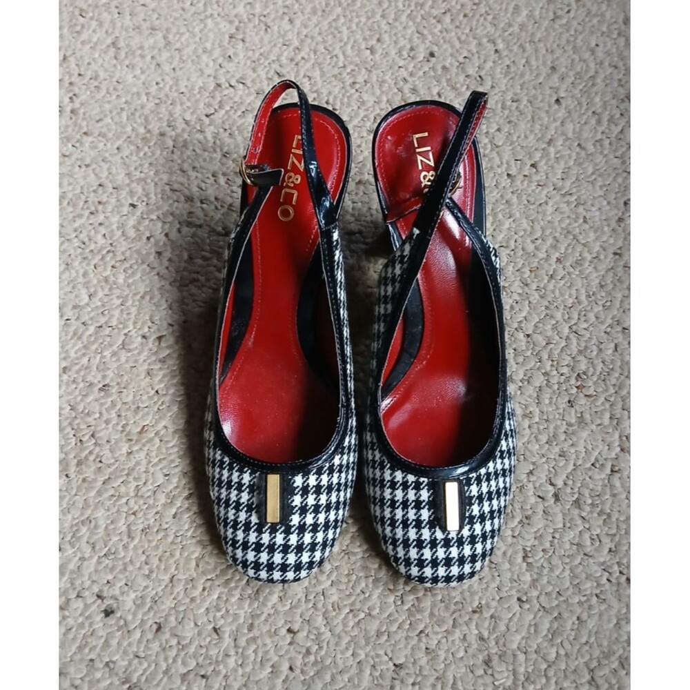 Liz Claiborne Women's Catherine Houndstooth Leather Sling Back Shoes Size 7 1/2
